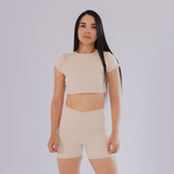 CROP TOP CUELLO REDONDO MANGA CORTA PARA MUJER